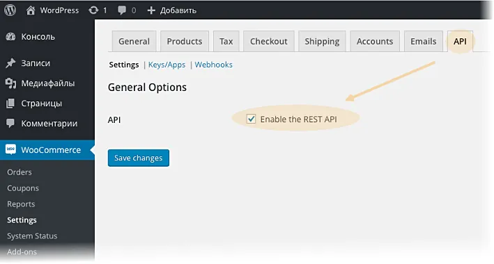 Включение REST API